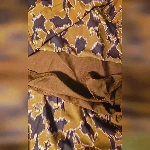 Nine West Smocked Floral Midi Dress Brown Lined Stretch 4 XL Long Sleeve - Picture 5 of 9